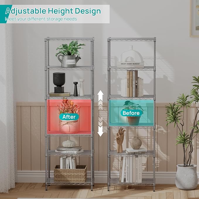 SINGAYE 6 Shelf Wire Shelving Unit Adjustable Metal Shelves Standing Bathroom - Image 3