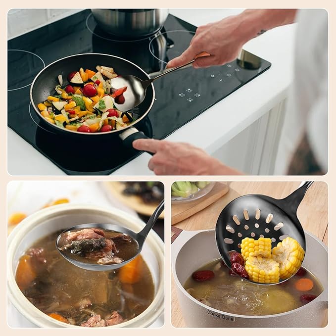 FJNATINH Wok Spatula and Ladle, Skimmer Ladle Tool Set, 17inches Spatula - Image 4