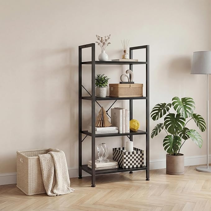 DUMOS 4 Tiers Bookshelf, Classical Book Shelf, Tall Display Shelves in Living - Image 2