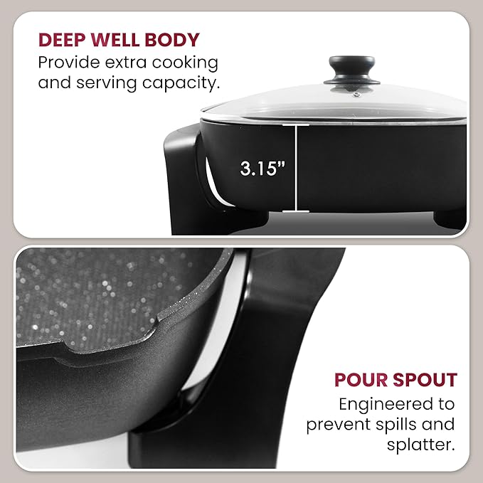 Elite Gourmet EG6201 Extra Deep 12"x12"x3.2" Scratch Resistant Dishwasher Safe - Image 5