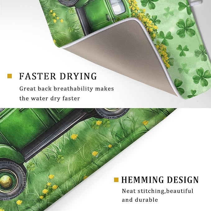 Green Holiday Dish Drying Mat Lucky Clover Truck Drying Mat - Image 3