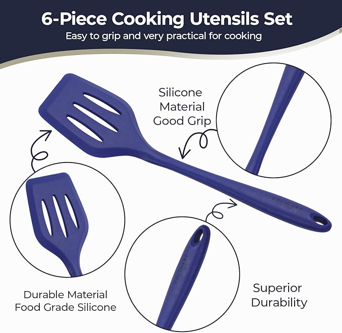 Culinary Couture Blue Silicone Kitchen Utensils Set of 6, Non-Stick - Image 2