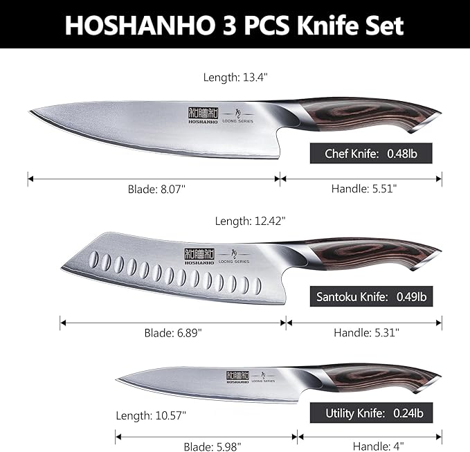 HOSHANHO 3 Pieces Knife Set, Professional Japanese High Carbon Stainless Steel - Image 2