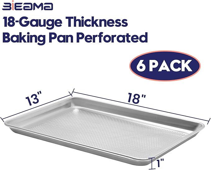 BIEAMA 6 Pack Half Size 18" x 13" Aluminum Baking Sheet Pan Perforated - Image 2