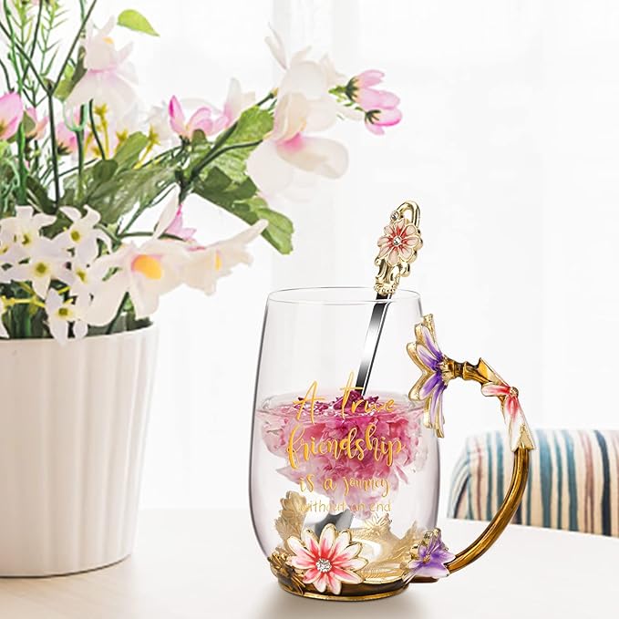 OEAGO Friendship Gifts for Women Best Tea Cup Friend Gifts for Women Flower - Image 6