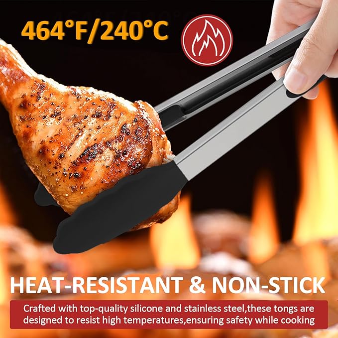 9 Pieces Silicone Tongs for Cooking 7, 12 inches Kitchen Tongs - Image 4