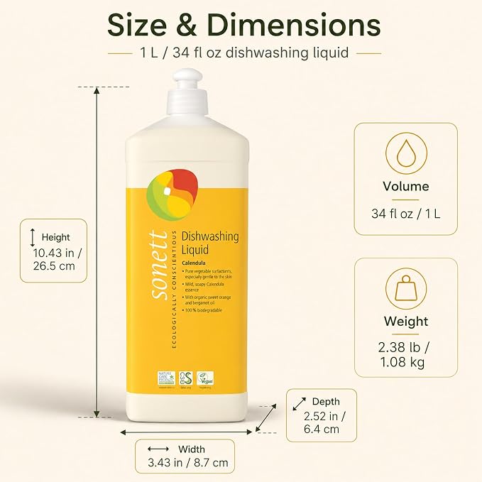 Sonett Organic Dishwashing Liquid Calendula - 34 fl oz (Pack of 1)