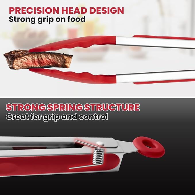 3 Pack Silicone Tongs for Cooking, Maywe Tanso 9 Inch Cooking Kitchen Tongs - Image 3