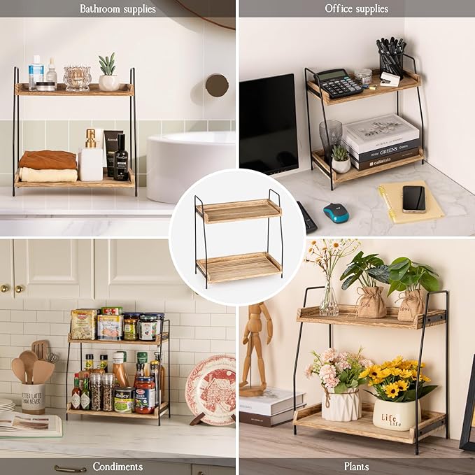 ANBOXIT Countertop Coffee Station Organizer, 2 Tier Wooden Shelf - Image 6