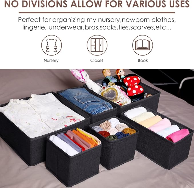 Criusia 6 Pack Clothes Drawer Organizer Dividers, Fabric Foldable Closet - Image 8