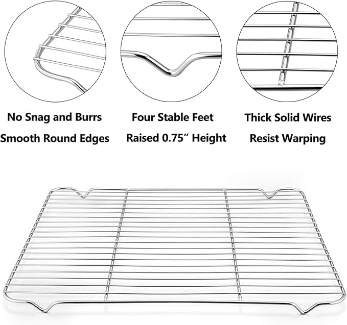 Baking Cooling Rack Set of 2, E-far 16.5"x11.5" Stainless Steel Metal Roasting - Image 3