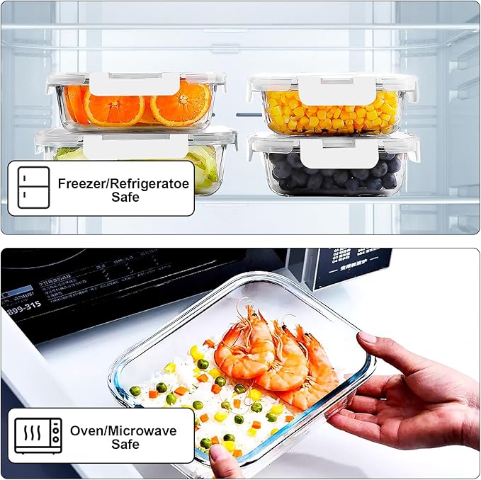 VERONES 10Pack Glass Meal Prep Containers, Airtight Glass Lunch Containers - Image 4