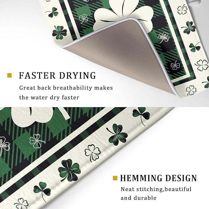 Giwawa Patrick Clovers Dish Drying Mat 18"x24" Lucky Shamrock Spring Leaf Dish - Image 3