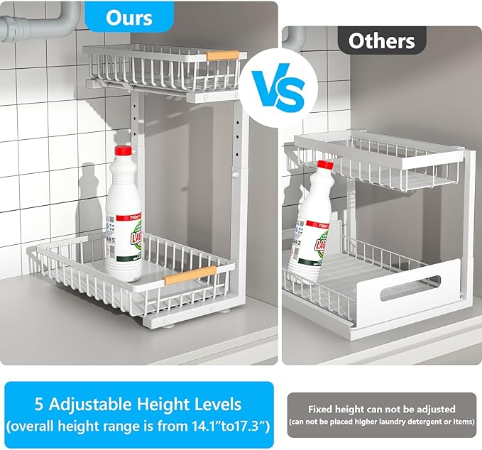Merrylun Under Sink Organizers, 5 Adjustable Height，Metal Pull Out Under Sink - Image 4
