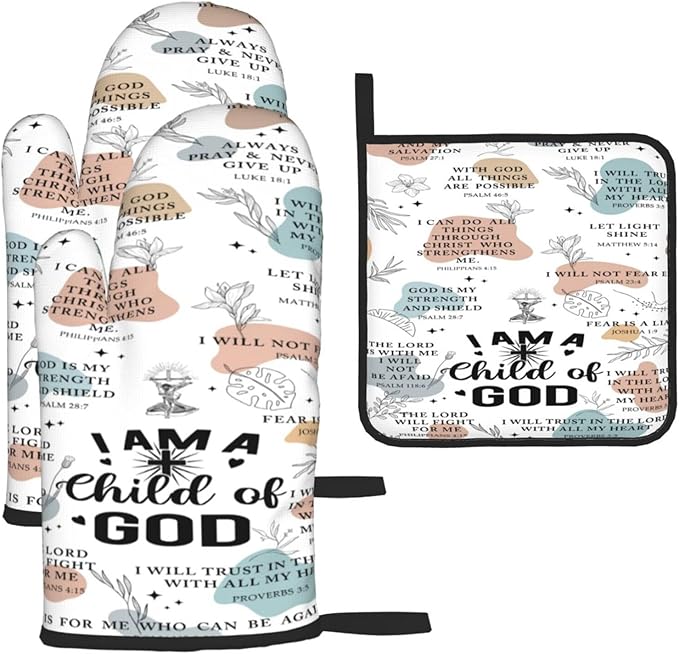 Christian Oven Mitts and Pot Holders Sets of 3, Heat Resistant Godmother by Unknown