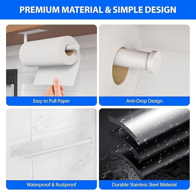 Paper Towel Holder Under Cabinet, Self-Adhesive, No Drilling, Stainless Steel - Image 4
