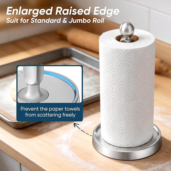 theaoo Paper Towel Holder Countertop, One-Handed Tear Paper Towel Stand - Image 4