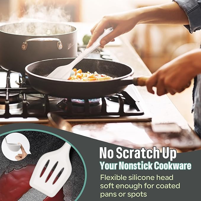 E-far Silicone Cooking Utensils Set, 7-Piece White Heat Resistant Kitchen - Image 4