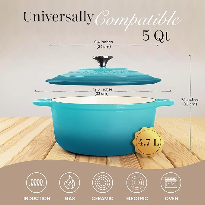 Cast Iron Dutch Oven with Lid – Non-Stick Ovenproof Enamelled Casserole Pot – - Image 2