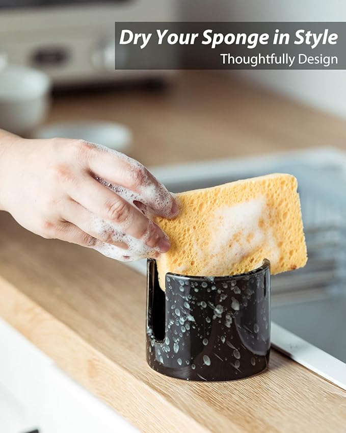 Zoeeker Sponge Holder for Kitchen, Ceramic Sink Caddy Scrub Sponge Rack Dish - Image 5