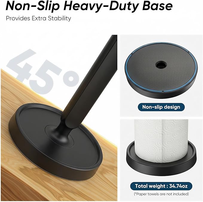 theaoo Paper Towel Holder Countertop, One-Handed Tear Paper Towel Stand - Image 6