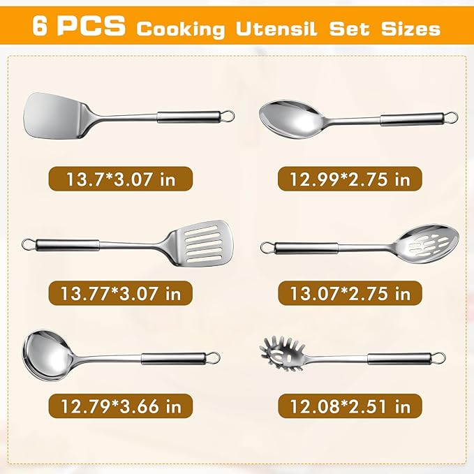 6 Pcs Cooking Utensils Set, Stainless Steel Kitchen Utensils, Heat Resistant - Image 7