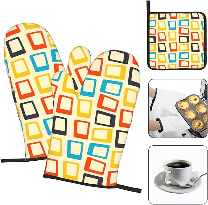 Mid Century Modern Oven Mitts and Pot Holders Sets of 3 Retro Heat Resistant - Image 3