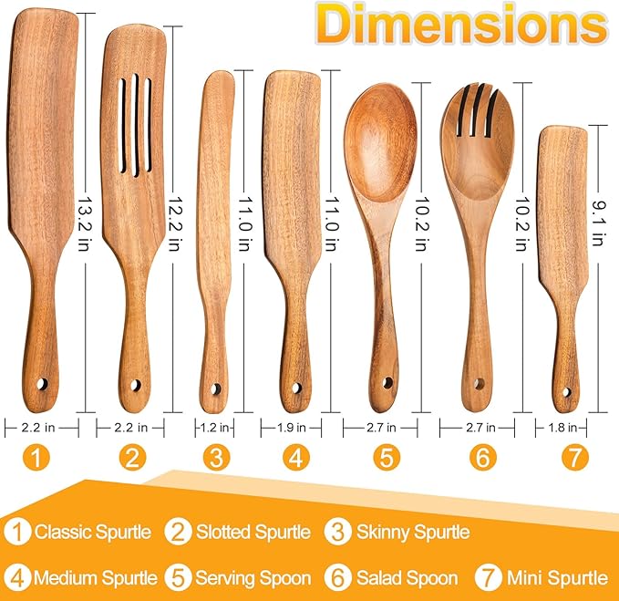 Spurtles Kitchen Tools Wooden, Natural Premium Spatula Set, Heat Resistant - Image 2