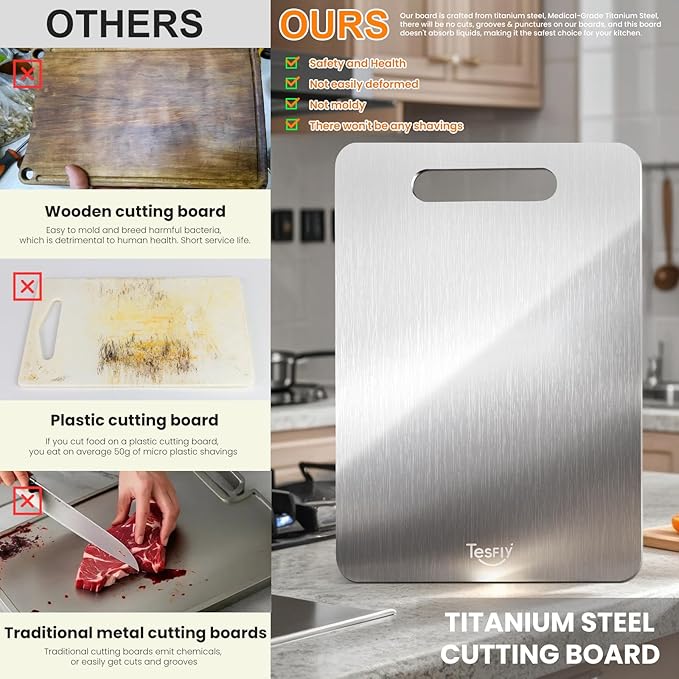 2 Pack Titanium Cutting Board, -100% Pure Titanium Cutting Boards - Image 2
