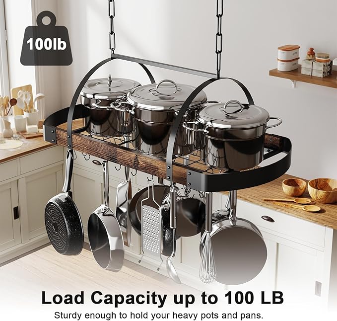 Hanging Pot Rack, 32-Inch Ceiling Pot Rack - Image 6
