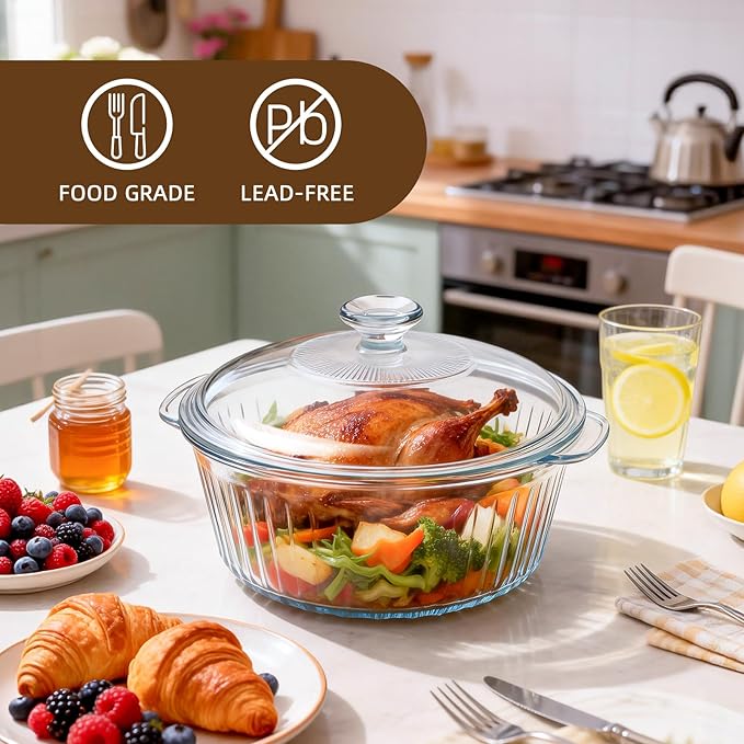 Luvan 2.4L/2.5Qt Round Glass Casserole Dish - Image 4