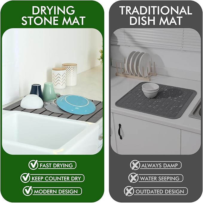 Oxydrily Stone Dish Drying Mat for Kitchen Counter, Large Dark Gray Foldable - Image 6