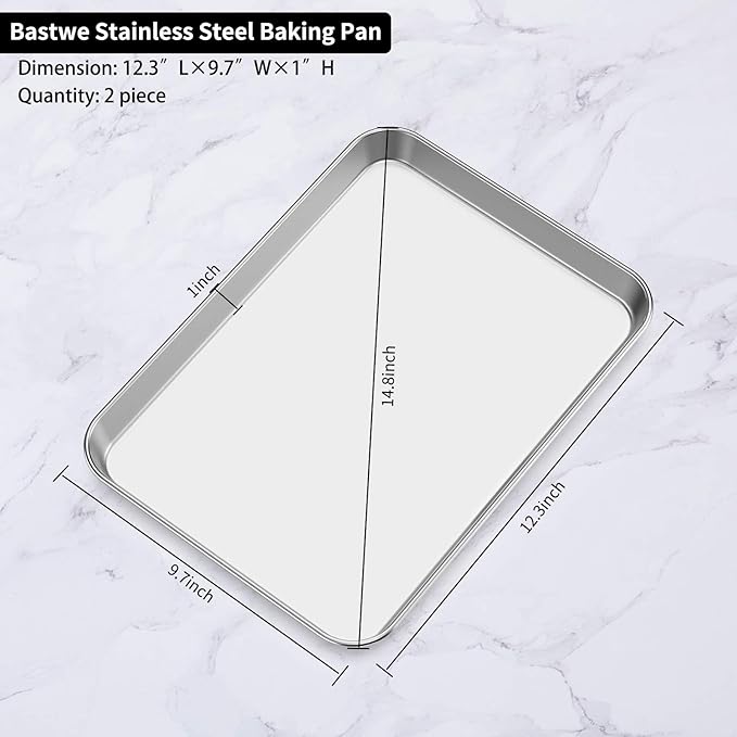Baking Sheets 2 Pieces, Bastwe Cookie Sheets Set Stainless Steel Baking Pans - Image 3
