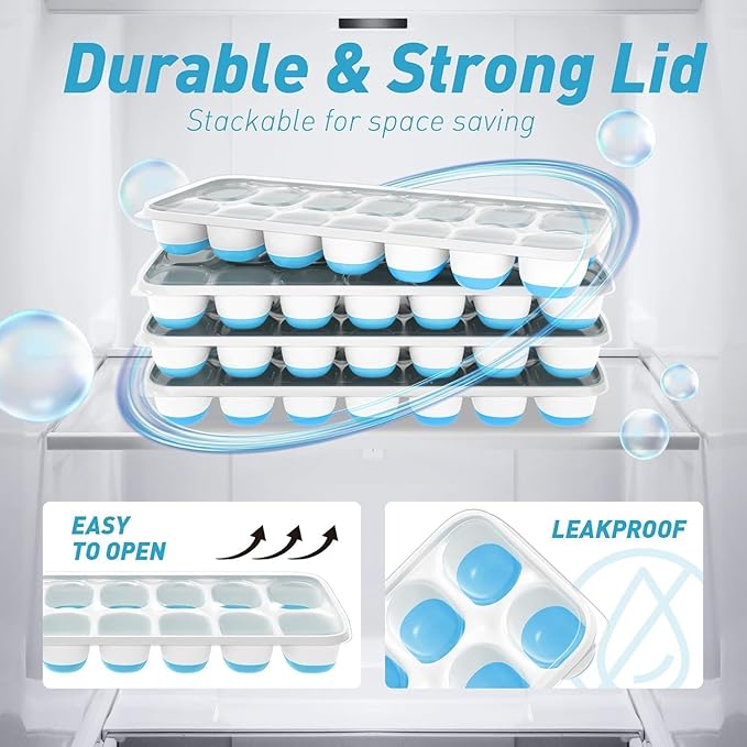 ChefAide Ice Cube Tray with Lid, 4 Packs 56 Cubes Durable Stackable Ice Cube - Image 7