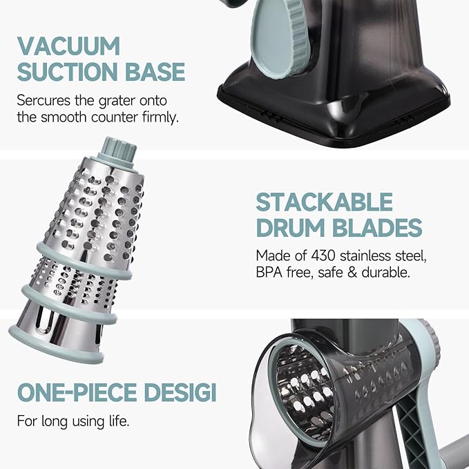Rotary Cheese Grater with Handle Kitchen Shredder Slicer Grater Slicer Ice - Image 6