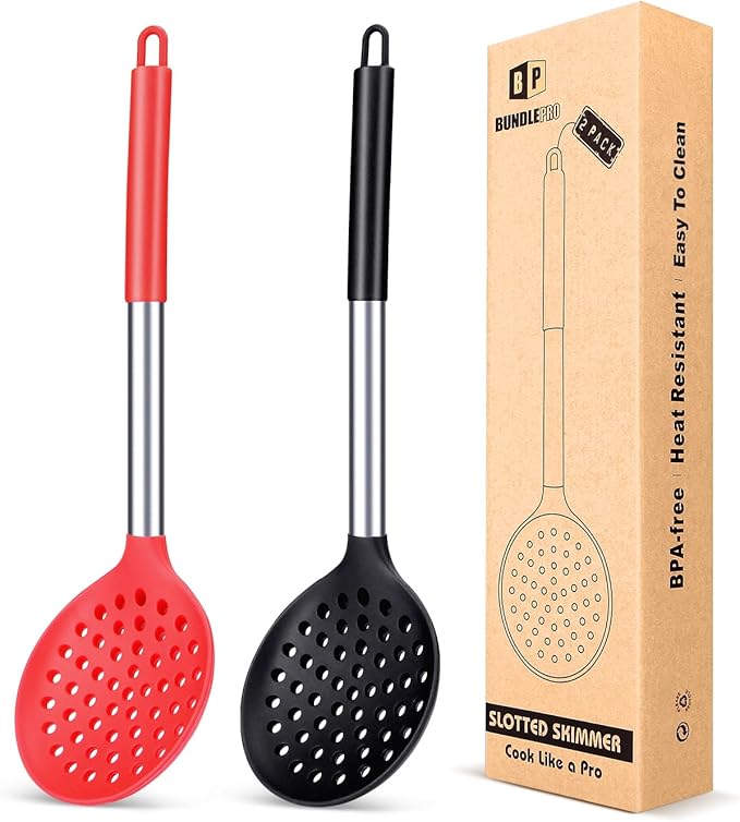 Kitchen Ladle Strainer Set of 2 Large Slotted Spoon by BUNDLEPRO