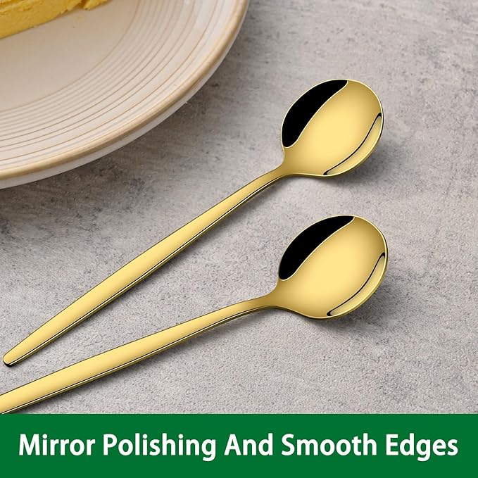 5.1 Inch Coffee & Tea Spoon, 6 Pieces Gold Stainless Steel Teaspoon, Mini Spoons - Image 4