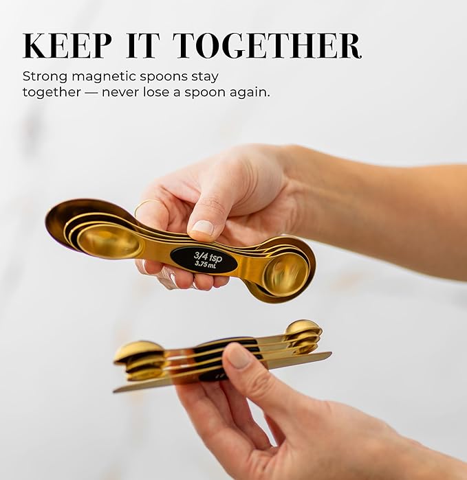 Magnetic Measuring Spoons Set – Stainless Steel Gold Measuring Spoons - Image 2