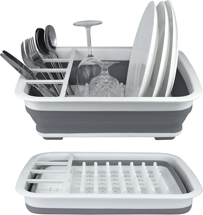 BNYD Plastic Collapsible Dish Drying Rack, Foldable Dinnerware Drainer Organizer by BNYD
