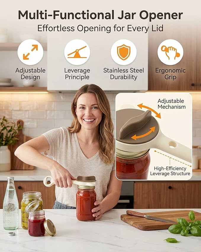 Jar Opener – 4-in-1 Adjustable Stainless Steel Secure Grip Lid Remover - Image 4
