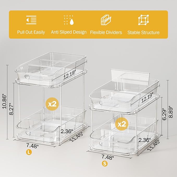 Delamu 2-Tier Under Sink Organizers and Storage, Pull Out Kitchen Pantry - Image 5