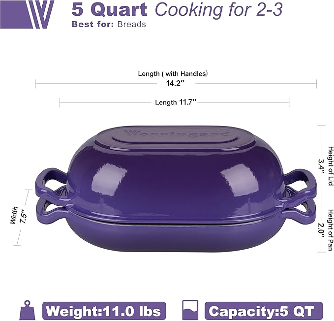 VORRINGARD Enameled Cast Iron Sourdough Bread Oven, Dutch Oven, Loaf Cast Iron - Image 2