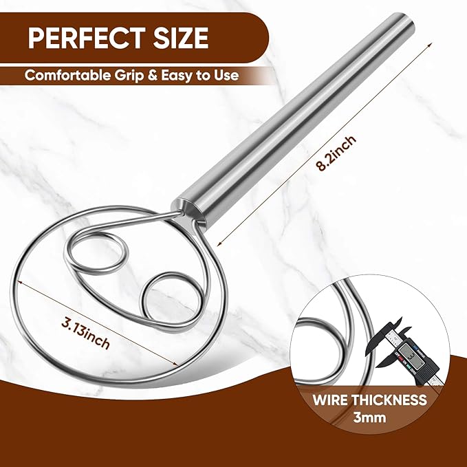 Maxjoy Danish Dough Whisk Stainless Steel Hook Dutch Style Bread Mixer - Image 3