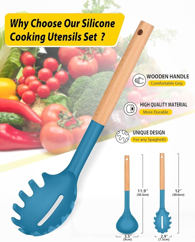 Silicone Pasta Fork and Ladle Spoon Set - Image 2