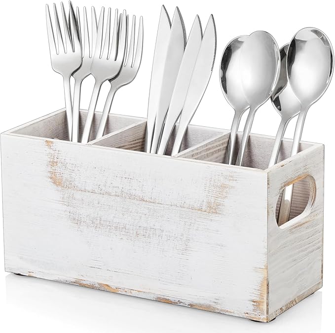 DRASTAR Wooden Silverware Caddy, Flatware Cutlery Holder, Kitchen Utensil Holder by EnhanceYourDailyLife
