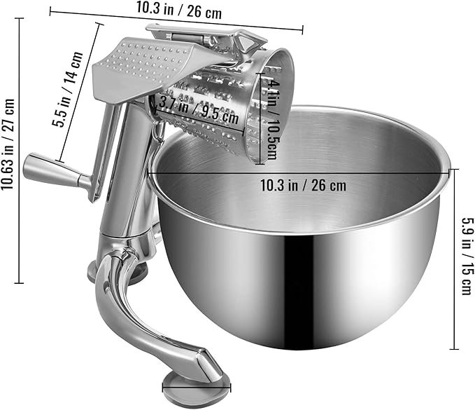 VEVOR Rotary Cheese Grater, Zinc Alloy Rotary Vegetable Mandoline, Manual - Image 8