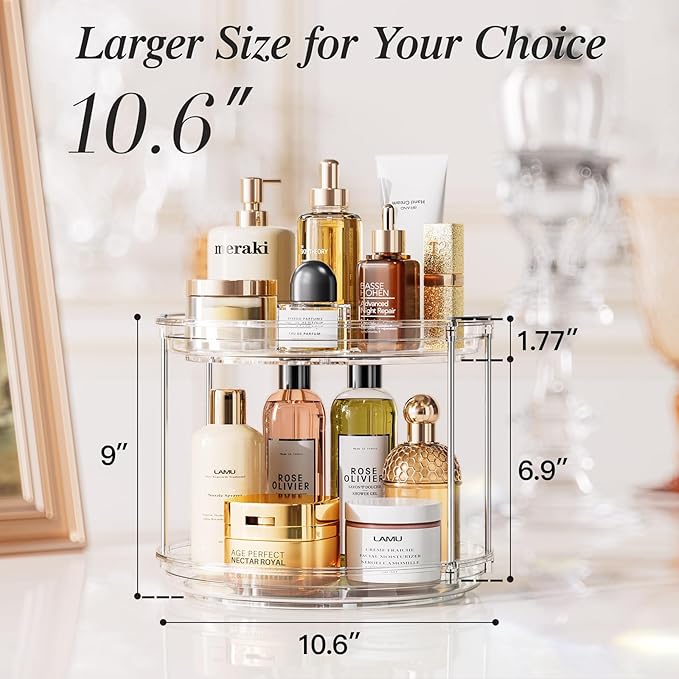 LAMU 2 Pack 2 Tier Lazy Susan Turntable Organizer 10.6'' Rotating Spice Rack - Image 2