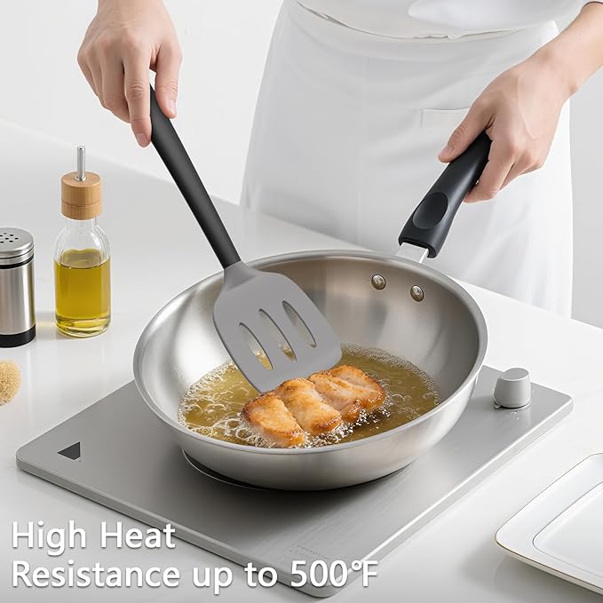 Coukre 3 Pack Silicone Spatula Set, High Heat Resistant, Fish Spatula, Solid & - Image 4