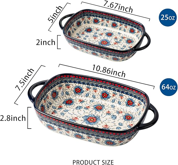 Baking Dish Ceramic Baking Pan Blue Casserole Dish Rectangular Baking Set 2pcs - Image 2