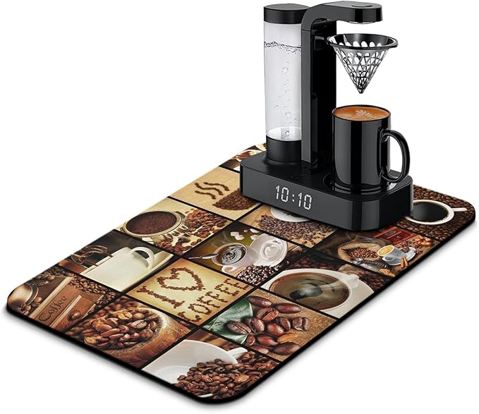 Coffee Mat 23inx15in, Anti-Slip & Waterproof Coffee Bar Accessories, Absorbent by Kuyig+Home
